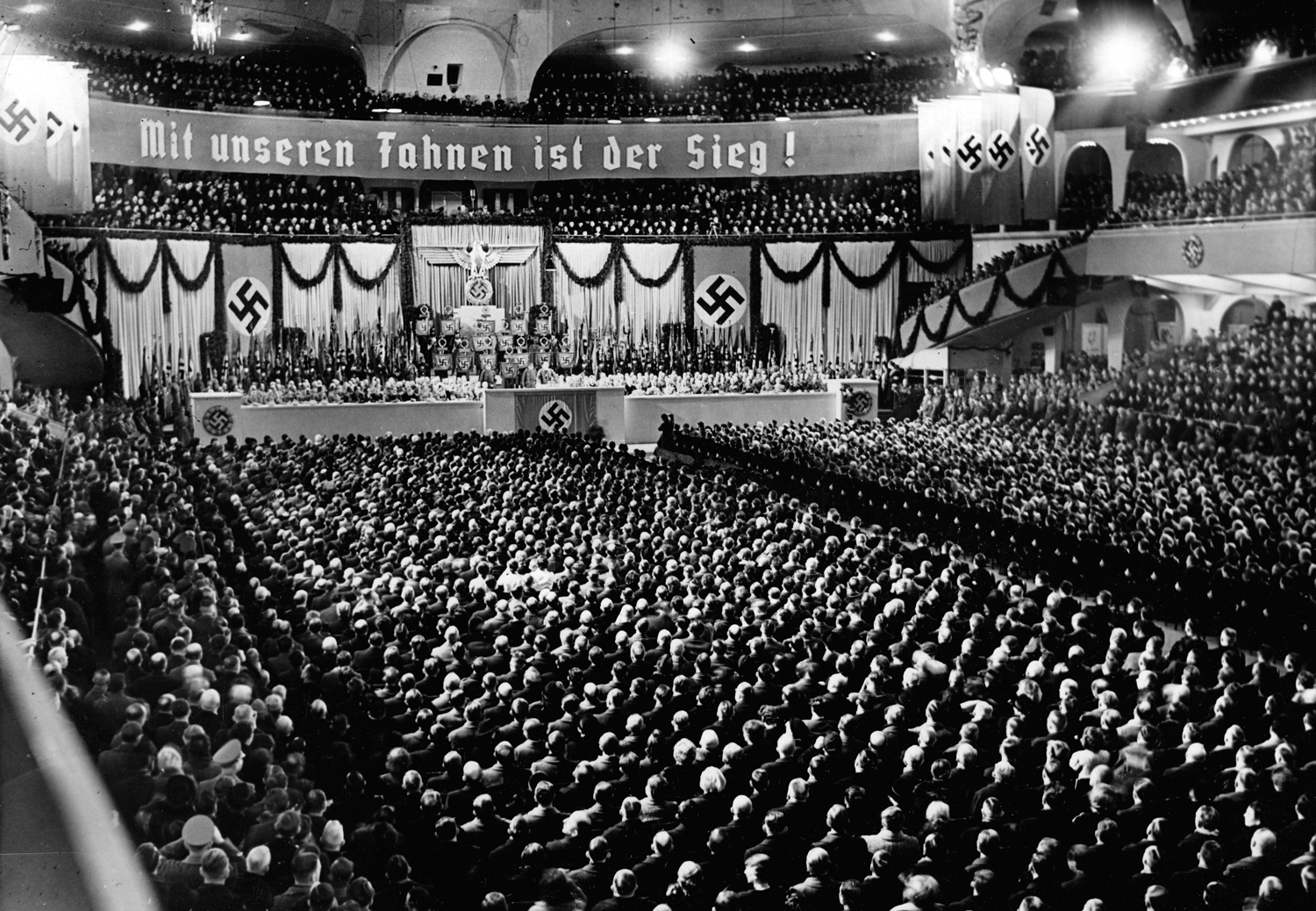 Adolf Hitler gives a speech in Berlin's Sportpalast for the anniversary of the Machtergreifung